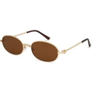 Appassal Gold Brown Retro Oval 90s Classic Shades Sunglasses w Carrying Bag